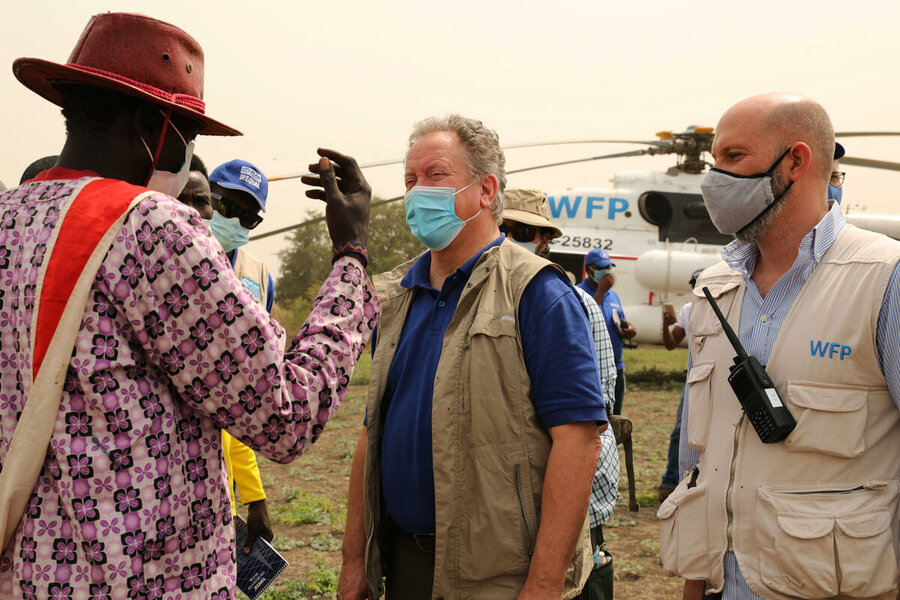 Executive Director David Beasley visits Vertet town in Pibor County in Jonglei State in February