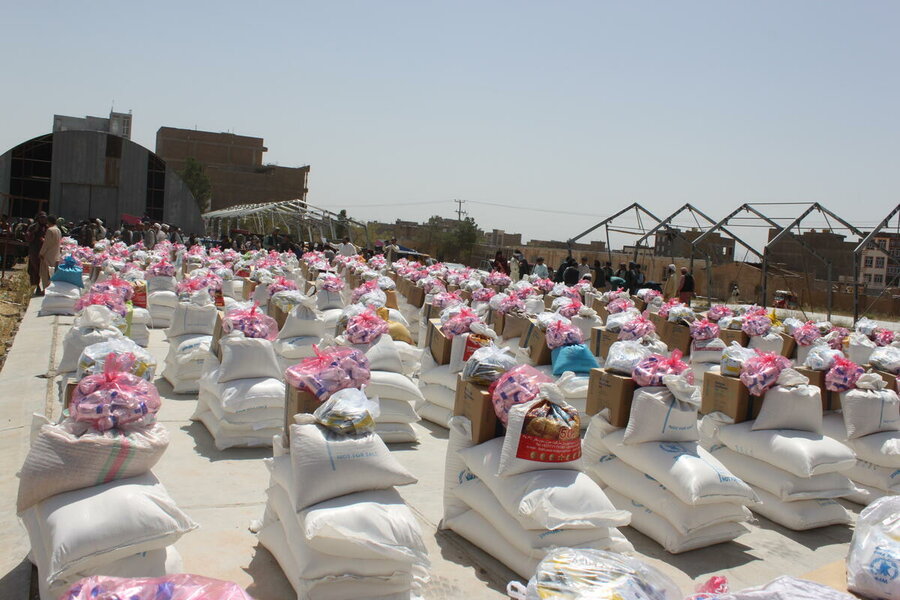 food rations lined up for distribution