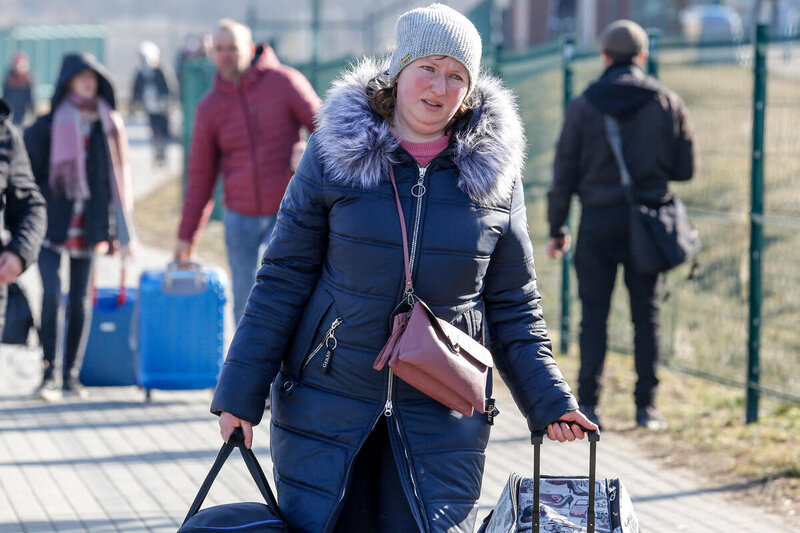 A Ukrainian woman at the Medyka crossing into Poland