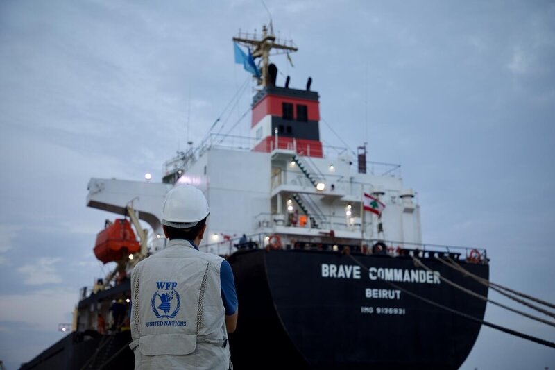 8月16日、2万3千トンの小麦を積んで、ユージヌィのピフデンヌイ港を出港するチャーター船ブレイブ・コマンダー号 Photo: WFP/Anastasiia Honcharuk