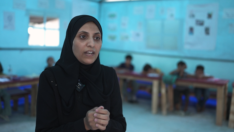 Teacher Ikram, who founded the educational initiative in Gaza, says it will be difficult for students to return to any kind of educational normalcy. Photo: WFP/Jaber Badwan