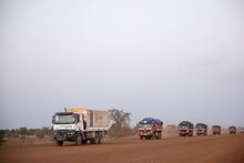 Photo: WFP/ Samantha Reinder Food assistance convoy leaves WFP warehouse in Bor, Jonglei state in  March 2025